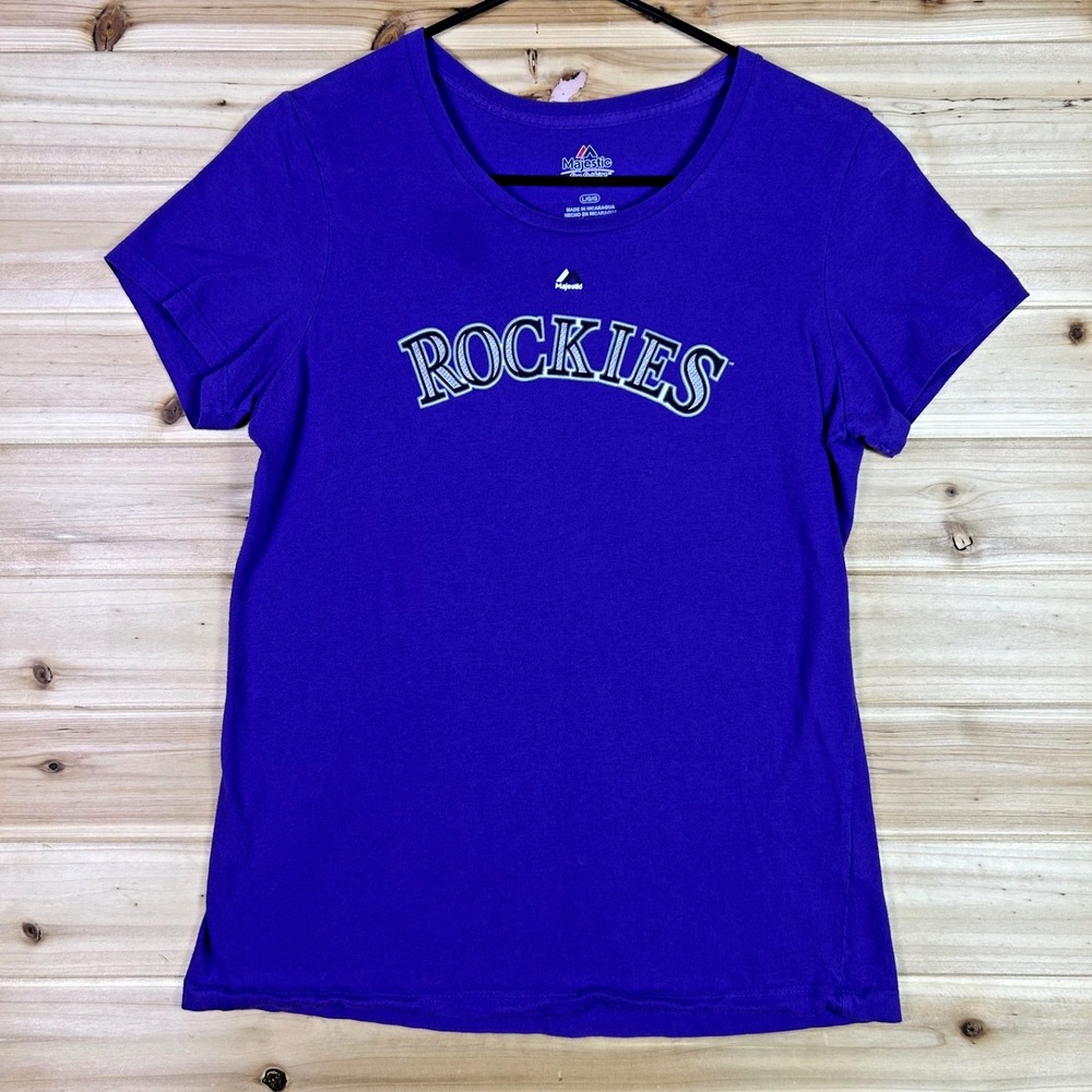 MLB Colorado Rockies Nolan Arenado #28 T-Shirt Womens Large Purple Short Sleeve
